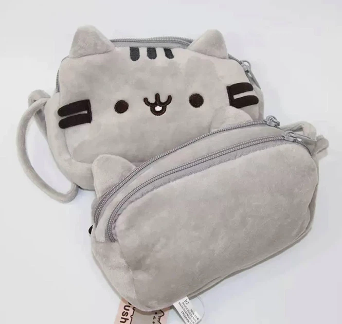 Пенал-косметичка Кіт Пушин Pusheen cat сірий плюш для шкільного приладдя - зображення 4