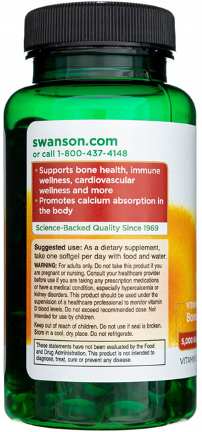 Witamina D3 Swanson HIGHEST POTENCY 5000IU 250 kapsułek (87614113715) - obraz 2