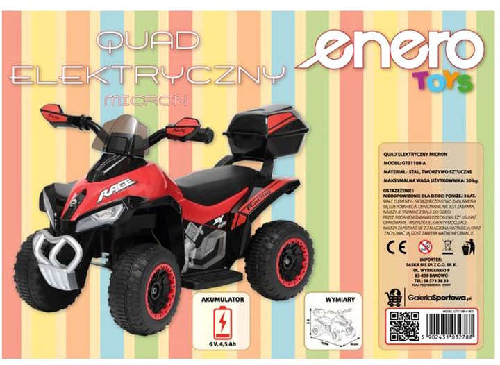 Quad elektryczny dla dzieci Enero Micron 4-kolowy Czerwony (5902431032788) (955555908943531) - Outlet - obraz 2