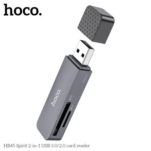 Картрідер HOCO HB45 Spirit 2-in-1 USB 2.0 card reader gray - Фото 1 Картрідер HOCO HB45 Spirit 2-in-1 USB 2.0 card reader gray - зображення 1