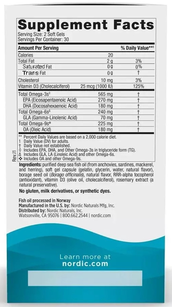 Kwasy tłuszczowe Nordic Naturals Omega-D3 Complex 60 kapsułek żelowych 1000 mg Cytrynowy (768990017780) - obraz 2