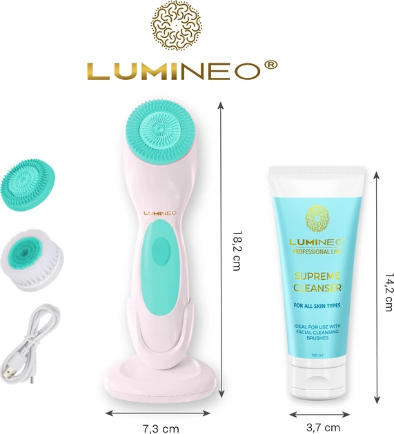 Szczoteczka do twarzy Lumineo Brush Classic 3 końcówki + żel do wszystkich rodzajów skóry (5904726872482) - obraz 4