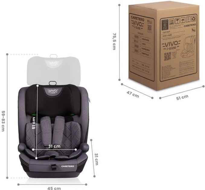 Fotelik samochodowy Caretero Vivo I-Size Isofix od 76 cm do 150 cm Burgundy TERO-2052 (5903076321725) - obraz 8