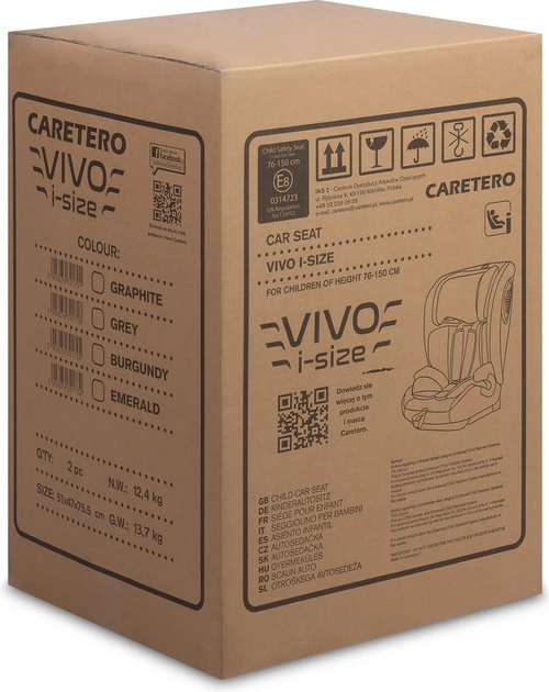 Fotelik samochodowy Caretero Vivo I-Size Isofix od 76 cm do 150 cm Grafitowy TERO-2050 (5903076321701) - obraz 7