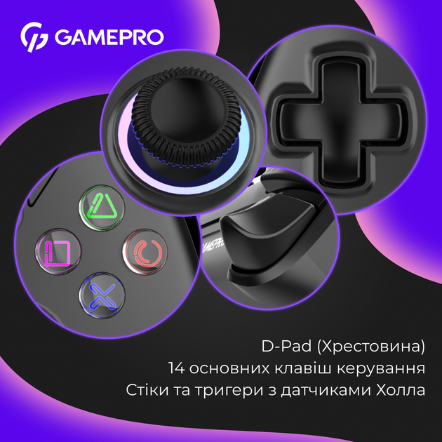 Беспроводной геймпад GamePro GPS20B 2.4G/BT 5.1/USB (Switch/PC/PS/iOS/Android) RGB Black - Фото 11 Беспроводной геймпад GamePro GPS20B 2.4G/BT 5.1/USB (Switch/PC/PS/iOS/Android) RGB Black - изображение 11
