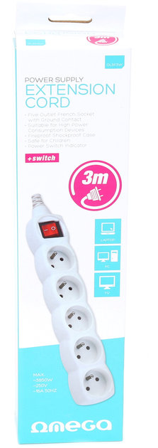 Listwa zasilająca Omega Listwa 3 m 5 gniazd White (5907595413435) - obraz 6