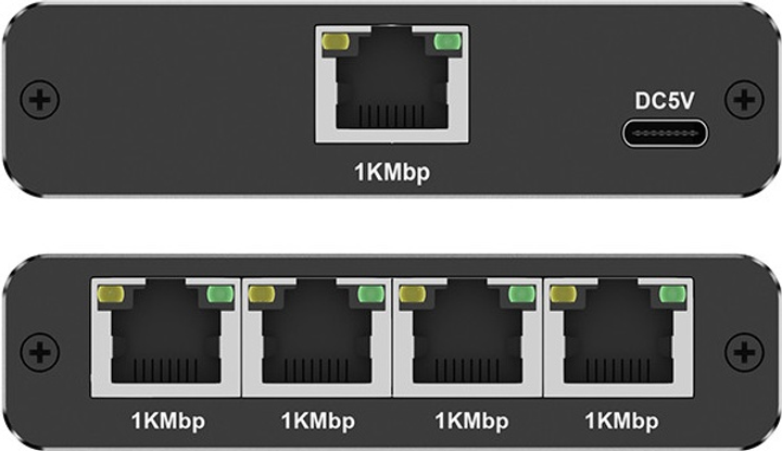 Rozdzielacz sieciowy Qoltec Ethernet mini SWITCH 1 x 4 RJ45 1000Mb/s USB-C (5901878522937) - obraz 2