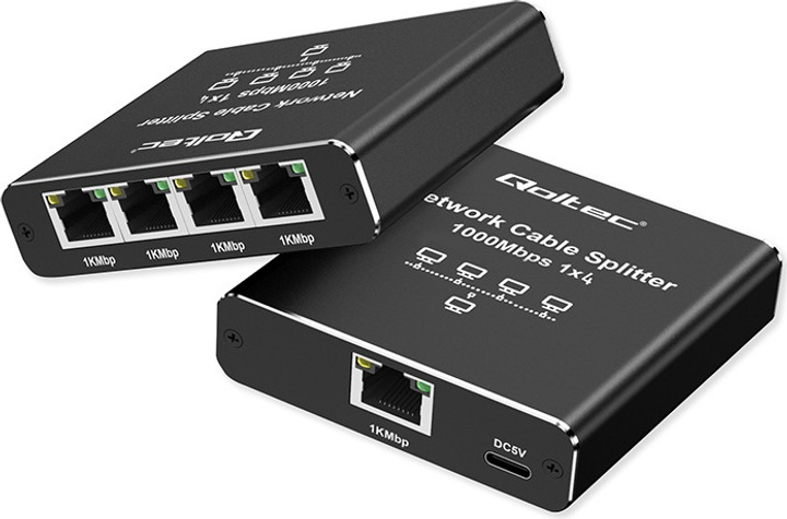 Rozdzielacz sieciowy Qoltec Ethernet mini SWITCH 1 x 4 RJ45 1000Mb/s USB-C (5901878522937) - obraz 5