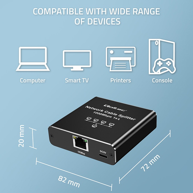 Rozdzielacz sieciowy Qoltec Ethernet mini SWITCH 1 x 4 RJ45 1000Mb/s USB-C (5901878522937) - obraz 9