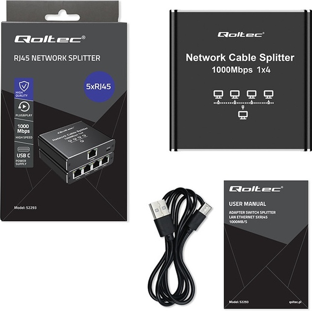 Rozdzielacz sieciowy Qoltec Ethernet mini SWITCH 1 x 4 RJ45 1000Mb/s USB-C (5901878522937) - obraz 13