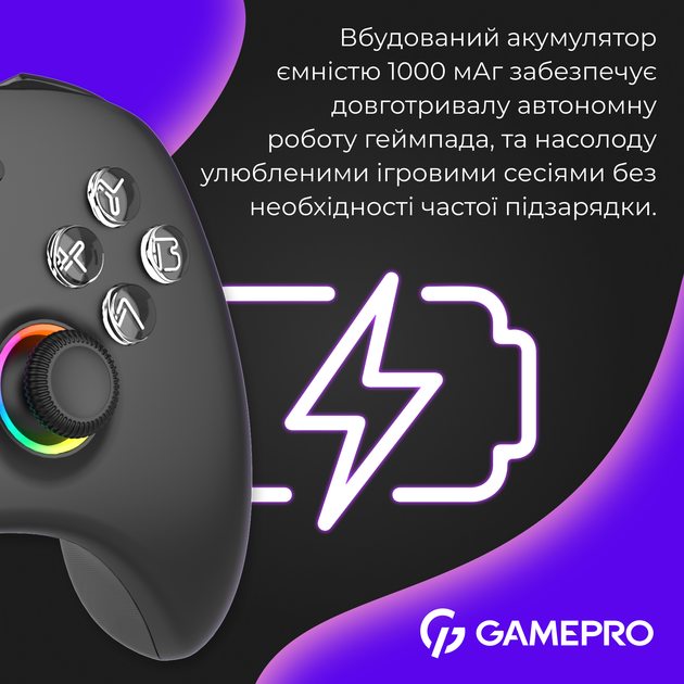 Бездротовий геймпад GamePro із зарядною станцією GPX13BDOC BT 5.3/USB/2.4 ГГц (Switch/PC/iOS/Android) RGB Black - Фото 14 Бездротовий геймпад GamePro із зарядною станцією GPX13BDOC BT 5.3/USB/2.4 ГГц (Switch/PC/iOS/Android) RGB Black - зображення 14