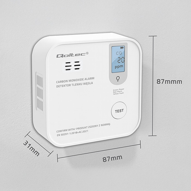 Датчик чадного газу Qoltec бездротовий 85дБ LED (5901878525778) - зображення 16