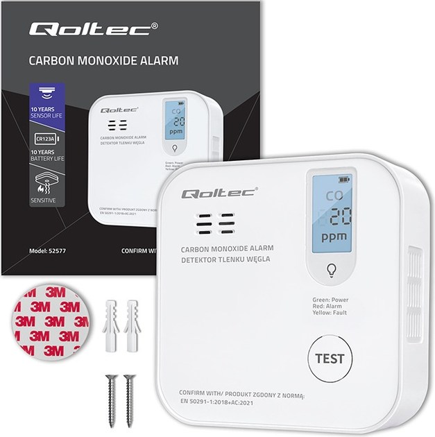 Датчик чадного газу Qoltec бездротовий 85дБ LED (5901878525778) - зображення 17