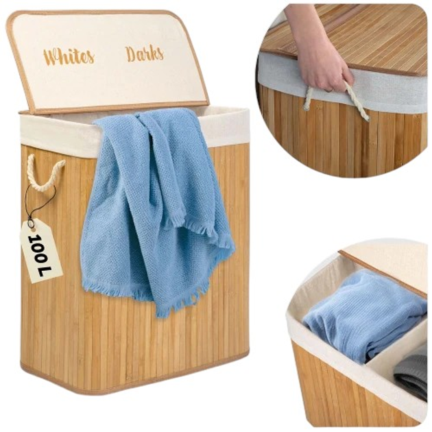 Bambusowy kosz na pranie Massido 100 l (5903890625108) - obraz 2