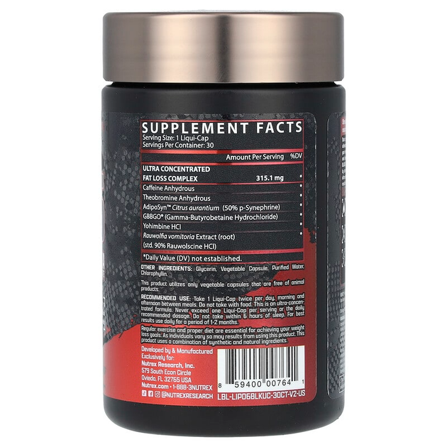 Nutrex Research, Lipo-6 Black UC Fat Destroyer - 30 рідкий капс (814897) - зображення 2