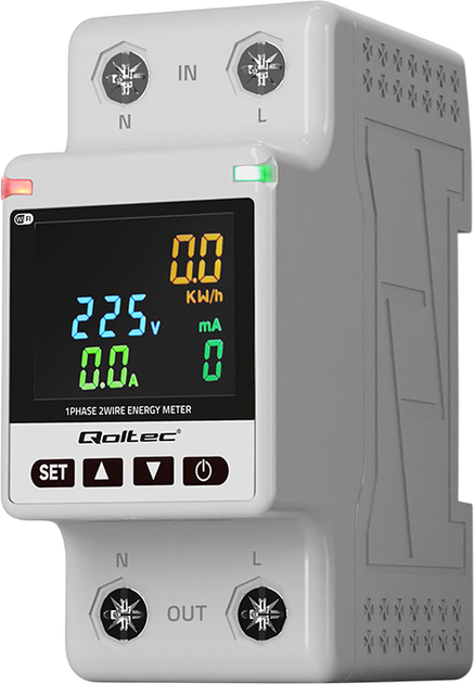 Jednofazowy elektroniczny licznik Qoltec Wi-Fi TUYA Smart Life DIN35 (5901878509815) - obraz 1