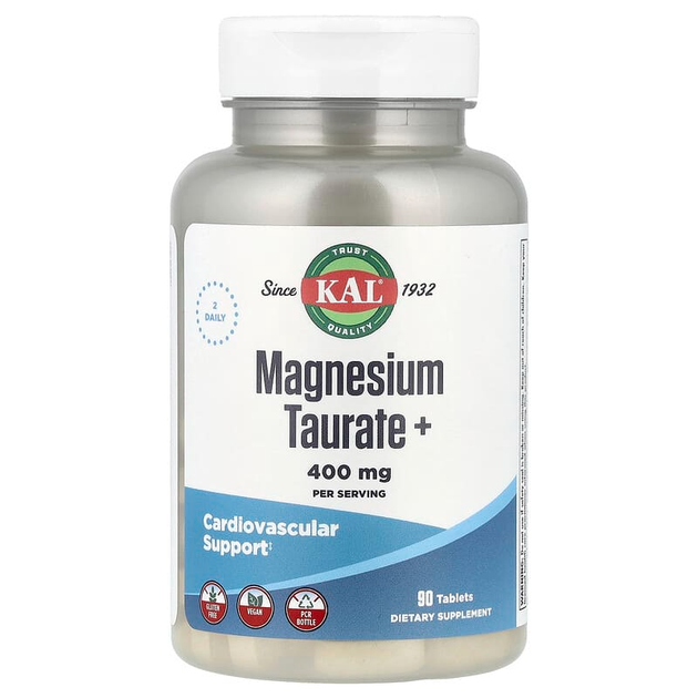 Таурат магния +, Magnesium Taurate+, KAL, 400 мг, 90 таблеток (CAL-36975) - Фото 1 Таурат магния +, Magnesium Taurate+, KAL, 400 мг, 90 таблеток (CAL-36975) - изображение 1
