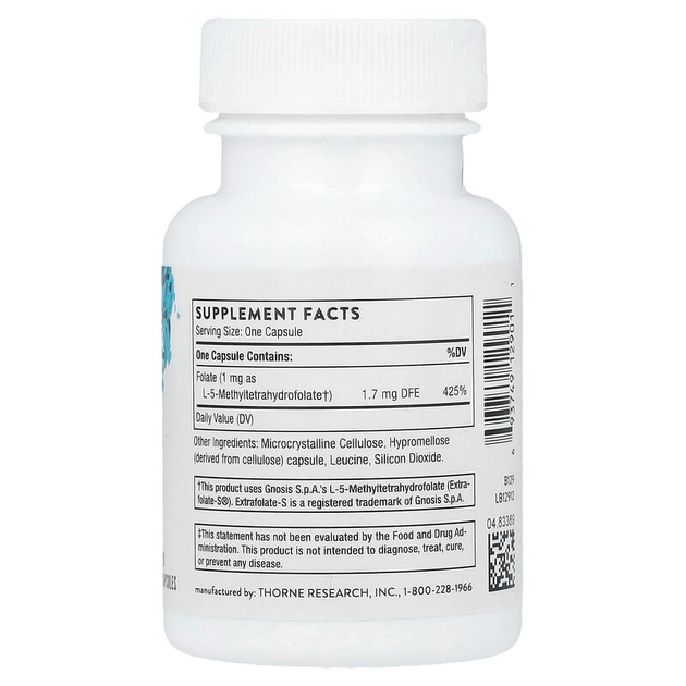 5-MTHF, Thorne Research, 1 мг, 60 капсул, (THR-12901) - изображение 2
