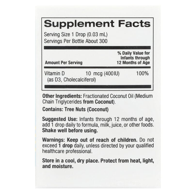Витамин Д-3 для детей, Baby Vitamin D3, California Gold Nutrition, в каплях, 400 МЕ (10 мкг), 10 мл (CGN-01034) - изображение 2