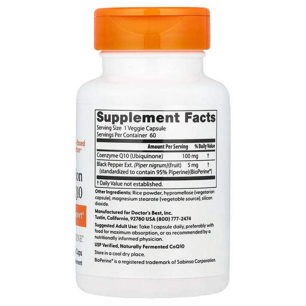 Коэнзим Q10, Doctor's Best, биоперин, 100 мг, 60 капсул, (DRB-00069) - изображение 2