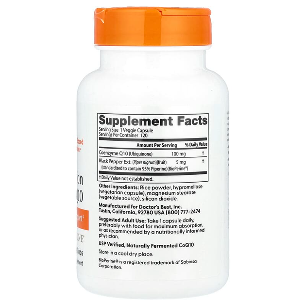 Коэнзим Q10, Doctor's Best, Биоперин, 100 мг, 120 капсул, (DRB-00188) - изображение 2
