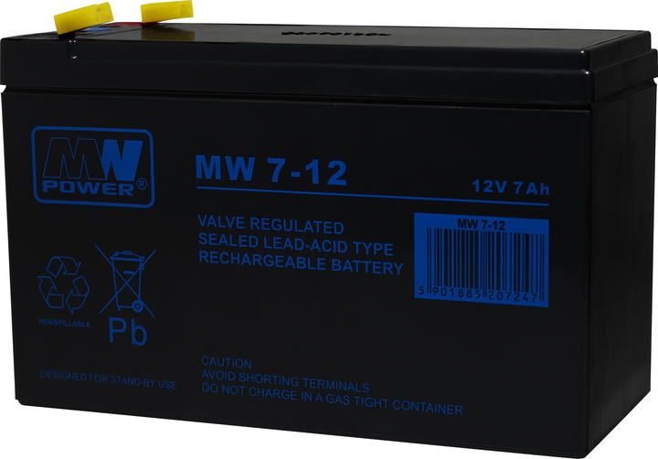 Akumulator MW Power VRLA AGM MW 7-12 12V 7 Ah (5901885207247) - obraz 1