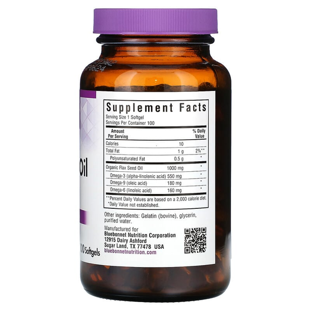 Bluebonnet Nutrition, Органічна лляна олія, 1000 мг, 100 желатинових капсул (BLB-00922) - зображення 2