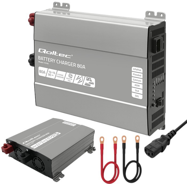 Зарядний пристрій Qoltec Monolith для акумуляторів LiFePO4 AGM GEL SLA 80 А 12 В (5901878519180) - зображення 4