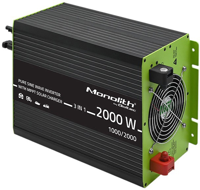 Автомобільний інвертор Qoltec Monolith 3 в 1 з функцією зарядки 1000/2000 Вт 12 В на 230 В (5901878519135) - зображення 1