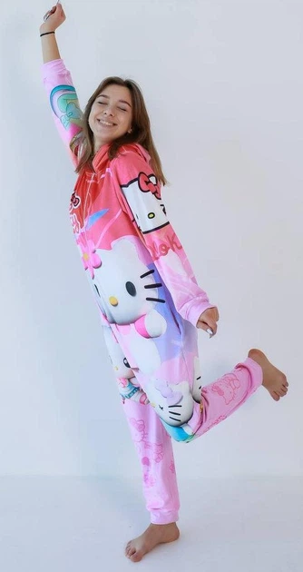 Кигуруми для девочки подростковый пижама плюшевый велюр Hello Kitty на рост 152 см - Фото 2 Кигуруми для девочки подростковый пижама плюшевый велюр Hello Kitty на рост 152 см - изображение 2