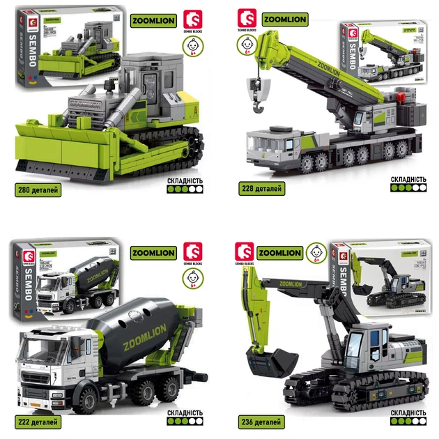 Набір 4в1 Конструктори SEMBO Technic - 966 деталей + подарунковий бокс / Екскаватор + Автокран + Бульдозер + Бетонозмішувач - Фото 2 Набір 4в1 Конструктори SEMBO Technic - 966 деталей + подарунковий бокс / Екскаватор + Автокран + Бульдозер + Бетонозмішувач - зображення 2