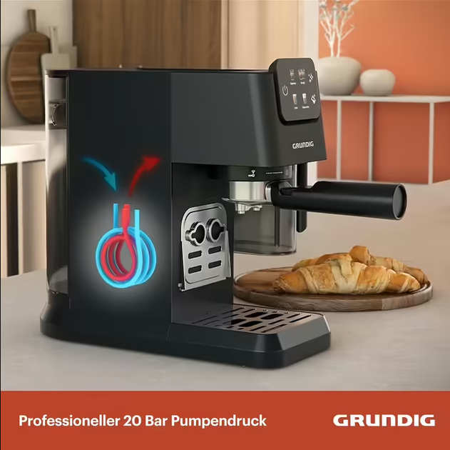 Еспресо-машина GRUNDIG KSM 6430 Кавомашина для дому 1628 Вт 20 бар 2-дозова - зображення 8