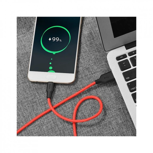 Дата кабель USB 2.0 AM to USB-C 1.0m 2A silicone X21 black+red HOCO (6957531071419) (260959) - изображение 5