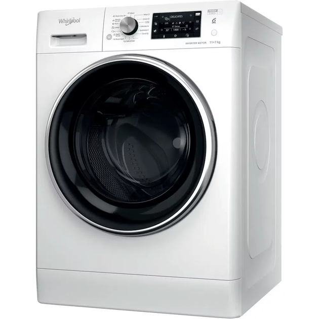 Whirlpool Прально-сушильна машина фронтальна, 11(7)кг, 1600, A, 60см, дисплей, пара, інвертор, білий - зображення 2