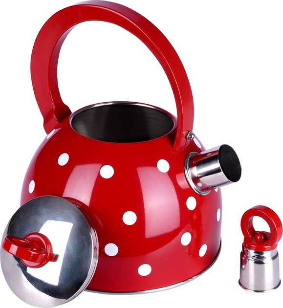 Czajnik Orion z gwizdkiem stalowy Czerwony w grochy 1.5 l (8592381131609) - obraz 2