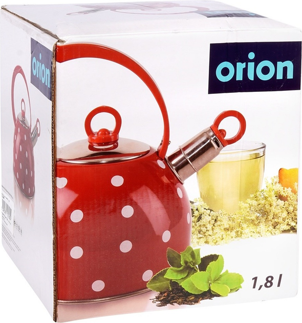 Czajnik Orion z gwizdkiem stalowy Czerwony w grochy 1.5 l (8592381131609) - obraz 12