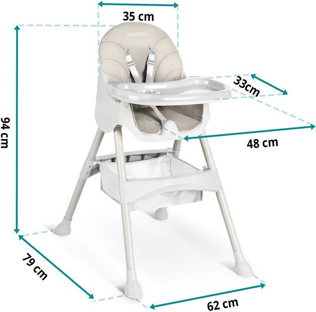 Krzesełko do karmienia Ricokids Milo 3 w 1 Szare + Śliniaczek (5903890632267) - obraz 3