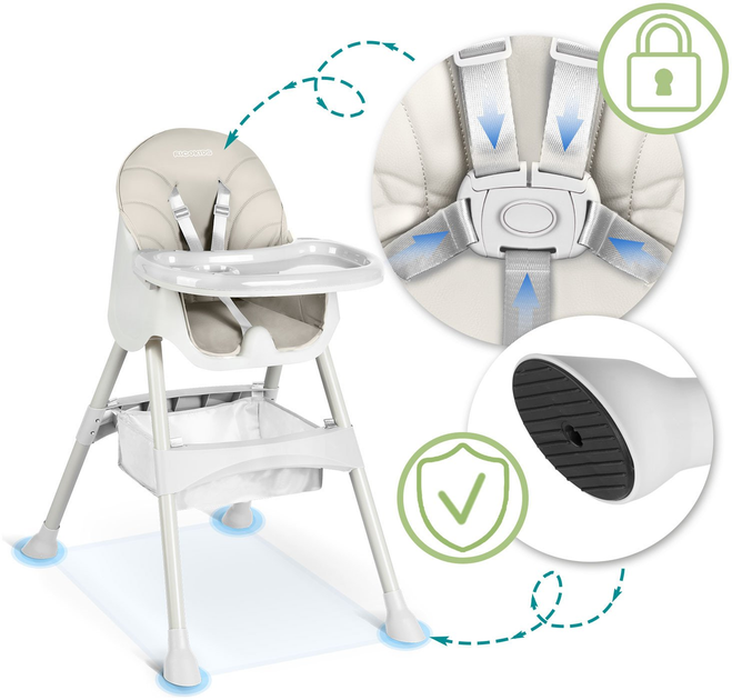 Krzesełko do karmienia Ricokids Milo 3 w 1 Szare + Śliniaczek (5903890632267) - obraz 7