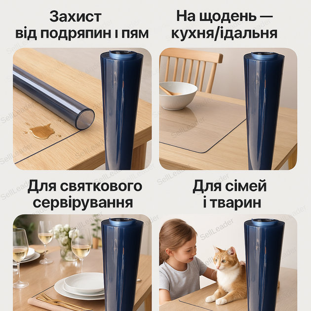 Скатерть прозрачная 1,2х10м 2 мм для кухонного стола защитного покрытия мебели пвх мягкое стекло пленка рулон - изображение 4
