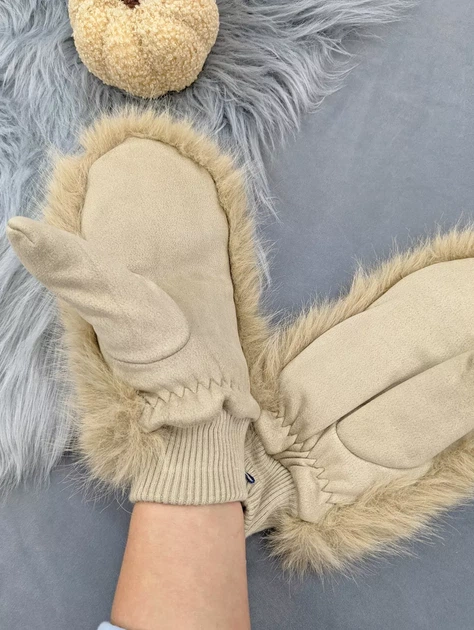 Теплі зимові рукавиці з хутром усередині для жінок InFashion 85005-1, Бежевий - зображення 4