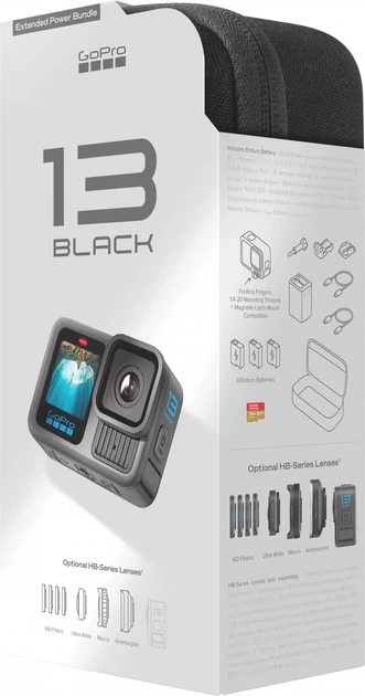 Kamera wideo GoPro HERO13 Black + Enduro (3 szt) + SD Card + Dual Battery Charger + Case (CHDRB-134-RW) - obraz 7