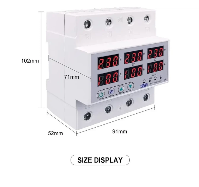 Трехфазное реле напряжения TOMZN 63А 3Р+N TOVPD3-63VAS 220V с защитой от перегрузки по току на din рейку - Фото 4 Трехфазное реле напряжения TOMZN 63А 3Р+N TOVPD3-63VAS 220V с защитой от перегрузки по току на din рейку - изображение 4