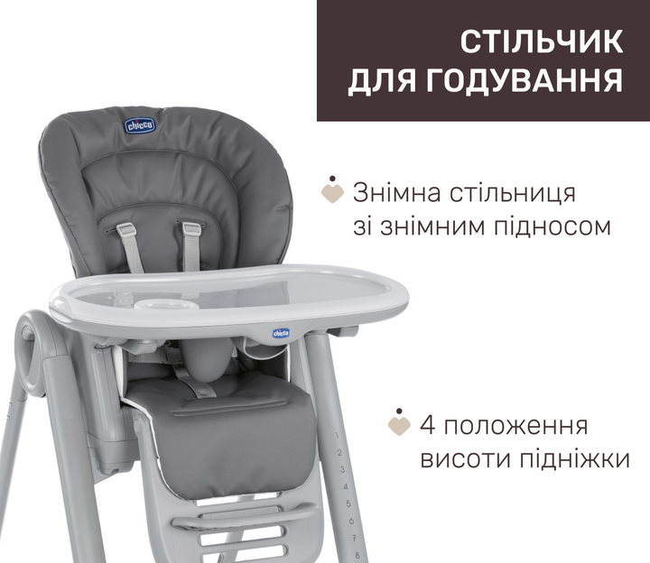 Стільчик для годування Chicco Polly Magic Сірий (87162.40.05) - Фото 3 Стільчик для годування Chicco Polly Magic Сірий (87162.40.05) - зображення 3