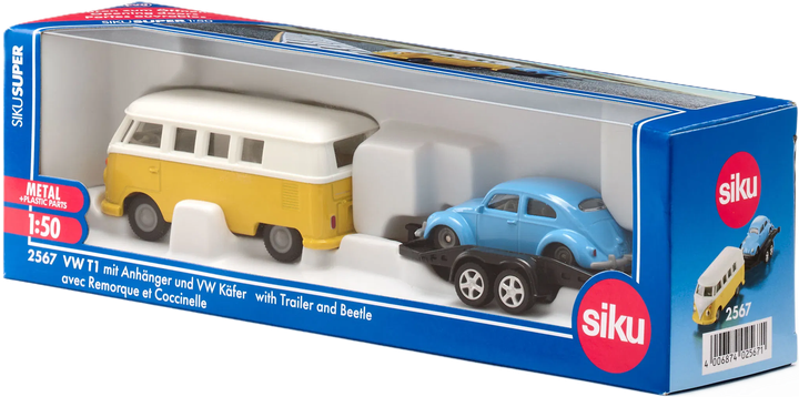 Іграшковий набір Siku Super VW T1 Bulli з причепом і VW Beetle (4006874025671) - зображення 1