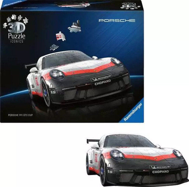 Пазл 3D Ravensburger Iconics Porsche 911 GT3 Cup 108 елементів 12008039 (4005555080398) - зображення 3