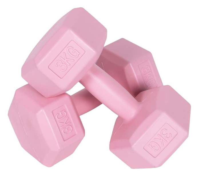 Hantle sześciokątne do ćwiczeń Modern Home 2 x 3 kg Różowe (5905817006151) - obraz 1