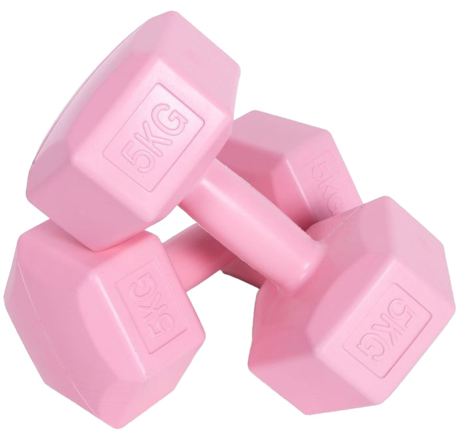 Hantle sześciokątne do ćwiczeń Modern Home 2 x 5 kg Różowe (5905817006175) - obraz 1