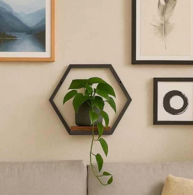 Kwietnik ścienny ModernHome by Multistore ME-ATS02 półka wisząca w kształcie heksagonu w ozdobie Loft (5905817007585) - obraz 9