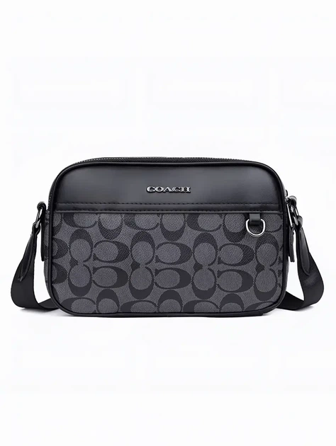 Крос-боді чоловіча сумка Coach Graham Crossbody In Signature Canvas, чорна з пильником - Фото 1 Крос-боді чоловіча сумка Coach Graham Crossbody In Signature Canvas, чорна з пильником - зображення 1