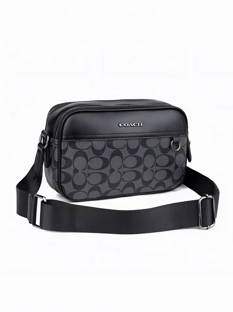 Крос-боді чоловіча сумка Coach Graham Crossbody In Signature Canvas, чорна з пильником - Фото 2 Крос-боді чоловіча сумка Coach Graham Crossbody In Signature Canvas, чорна з пильником - зображення 2